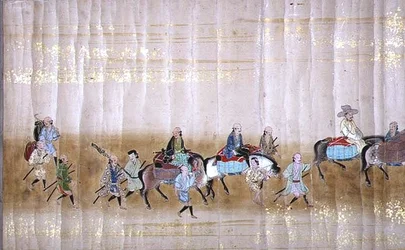 Sixième ambassade coréenne au Japon en Meireki 1 lors de la succession de Tokugawa Ietsuna en 1651, peut-être par Kano Masunobu (détail)