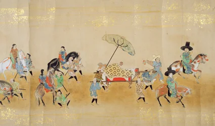 Sixième ambassade coréenne au Japon en Meireki 1 lors de la succession de Tokugawa Ietsuna en 1651, possiblement par Kano Masunobu (1625-94) (peinture sur rouleau) (détail)