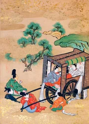 Les serviteurs du moine Shogaku se reposant