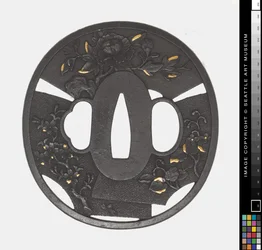Tsuba : Chrysanthème, Cerisier, Iris
