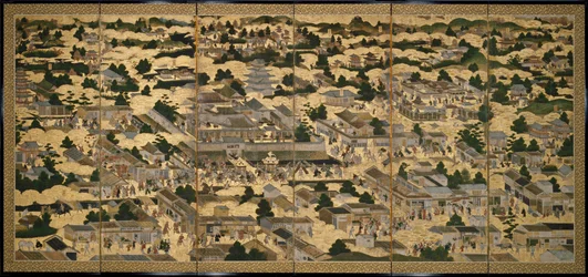 Vues de Kyoto et de ses environs (Rakuchu rakugai zu), vers 1616-1624 (encre, couleur et feuille d