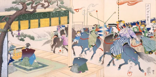 Guerriers jouant à une sorte de polo