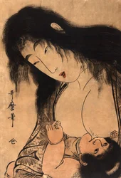 Yamauba allaitant Kintaro, vers 1804 (gravure sur bois)