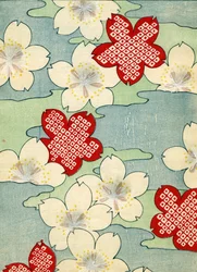 Gravure sur bois en couleur de fleurs de cornouiller
