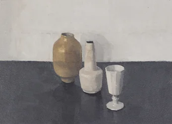 Nature morte avec trois objets, 2024 (huile sur papier)