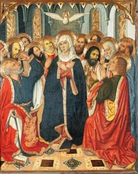 Table de la Pentecôte. Du Retable du Connétable du Portugal (1464-1465). Peinture sur bois. Par Jaume Huguet (1414-1492). XVe siècle