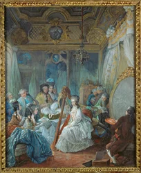 Marie-Antoinette dans ses appartements de Versailles, entourée des membres de sa cour ...