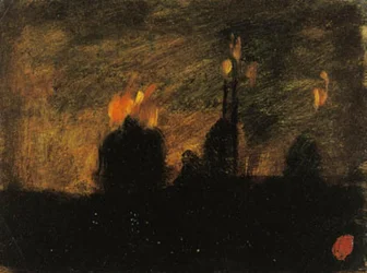 Scène nocturne avec incendies à St-Vast-là-haut près de Valenciennes