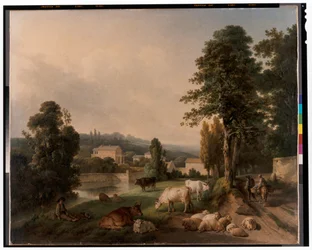 Paysage avec des vaches