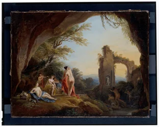 Nymphes et satyres dans un paysage fluvial, Diane et Actéon dans un paysage avec des ruines