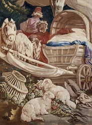 Le banquet en plein air, rideau de jeux russes, détail de la tente et des personnages