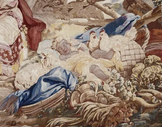 Le banquet en plein air, rideau de jeux russes, détail de la tente et des personnages