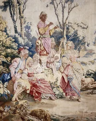 Le banquet en plein air, rideau de jeux russes, détail de la tente et des personnages