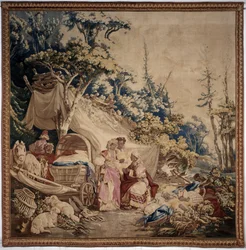 Le banquet en plein air, rideau de jeux russes, détail de la tente et des personnages