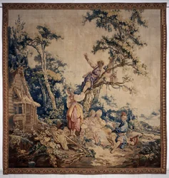 Le banquet en plein air, rideau de jeux russes, détail de la tente et des personnages