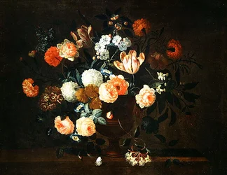 Vase de fleurs et insectes