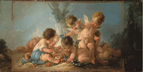 Groupe de six Amours jouant avec des fleurs, vers 1761