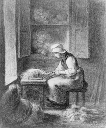 Le cardeur, vers 1854 (crayon sur papier)