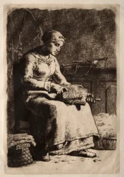 Femme cardant (eau-forte)