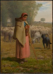 Jeune fille gardant ses moutons
