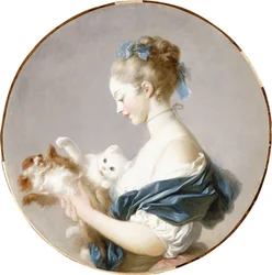 Fille jouant avec un chien et un chat