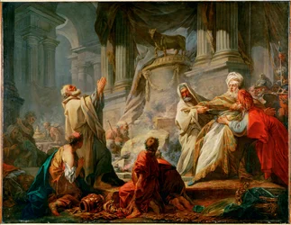 Jéroboam sacrifiant aux idoles (peinture sur toile)