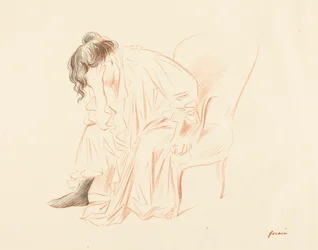 Femme assise, la tête dans la main droite