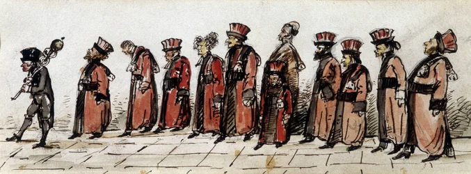 Défilé de médecins, dessin par Charcot