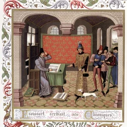 Froissart écrivant ses chroniques - Miniature, Moyen Âge