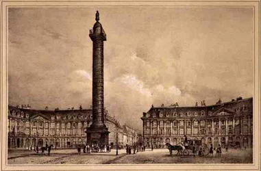 Vue de la réplique de la colonne Trajane sur la place Vendôme, publiée par Auguste Bry