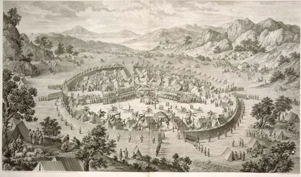Tchao-Hoei Occupant ses Troupes avec des Exercices et Jeux Militaires en 1758, planche 5 d