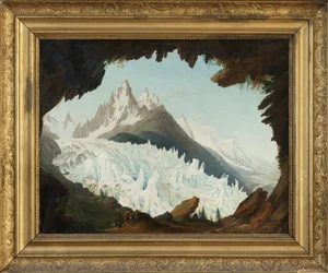Vue des Alpes prise depuis la voûte nommée le Chapeau du Glacier des Bois