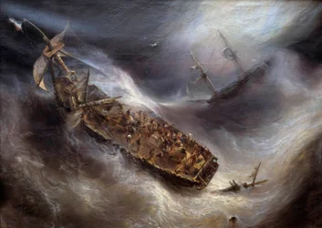 Dévouement du capitaine Dess, de Bordeaux, envers le navire hollandais Columbus, dans la tempête. Peinture de Théodore Gudin (1802-1880), 1829. H. 2,1 x 2,95 m, Bordeaux, Musée des Beaux-Arts