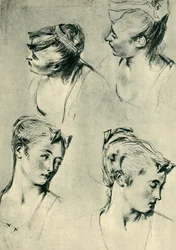 Quatre études de têtes féminines, début du 18ème siècle, 1943