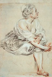 Femme assise et tournée vers la droite, c1716
