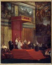 Pape Pie VII (1742-1823) tenant une chapelle (Chapelle Sixtine du Vatican). Peinture par Jean Auguste Dominique Ingres (1780-1867)