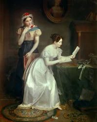 La réponse à la lettre Une jeune femme se hâte de répondre à la lettre de son amant