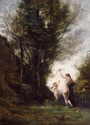 Une nymphe jouant avec Cupidon
