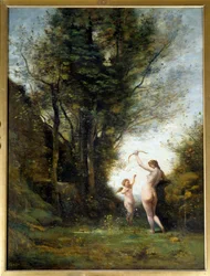 Une nymphe jouant avec un amour
