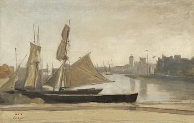 Dunkerque, bateaux de pêche amarrés au quai, vers 1830