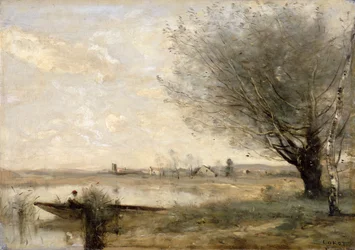 Pêcheur amarré à une berge