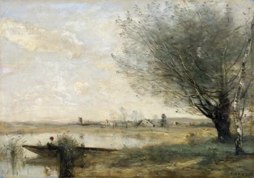 Pêcheur amarré à une berge, 1865-70