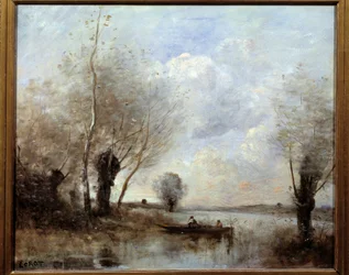 Pêche en barque près des saules, peinture de Camille Corot (1796-1875), XIXe siècle, Reims, musée des Beaux-Arts