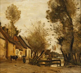 Flesselles, une Rue avec une Paysanne et sa Vache, vers 1862-1865