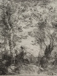 Cavalier dans les bois, impression originale 1854, imprimée en 1921