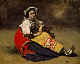 "Italienne assise sur le sol" Peinture de Jean Baptiste (Jean Baptiste) Camille Corot (1796-1875) Zurich, Private Collection