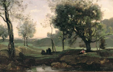 Coucher de soleil : Figures sous les arbres