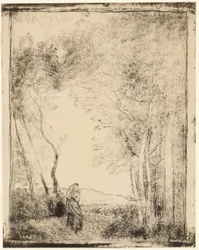 Jeune mère au bord des bois