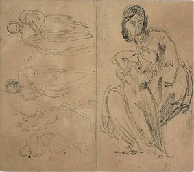 Esquisses : Quatre figures et Mère et enfant assis (recto) ; Mère et enfant assis (verso)