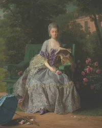Portrait de Marie Thérèse Louise de Savoie, princesse de Lamballe (1749-1792), assise en pied, en robe lilas